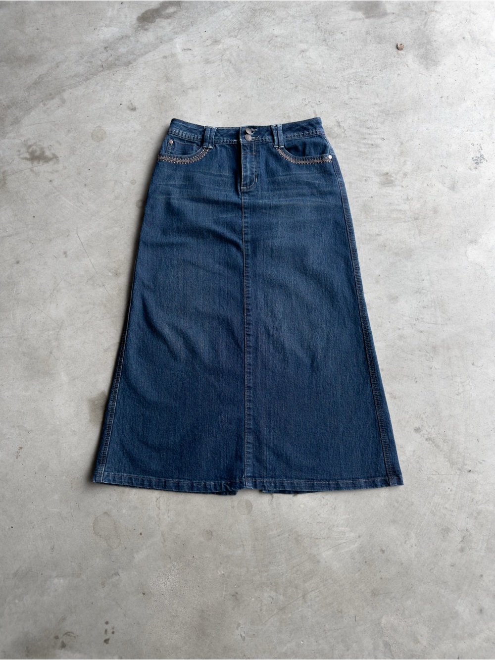 VTG 2000s Dark Wash Rodeo Denim Maxi Skirt Boho Cowgirl Paneled Skirt Western